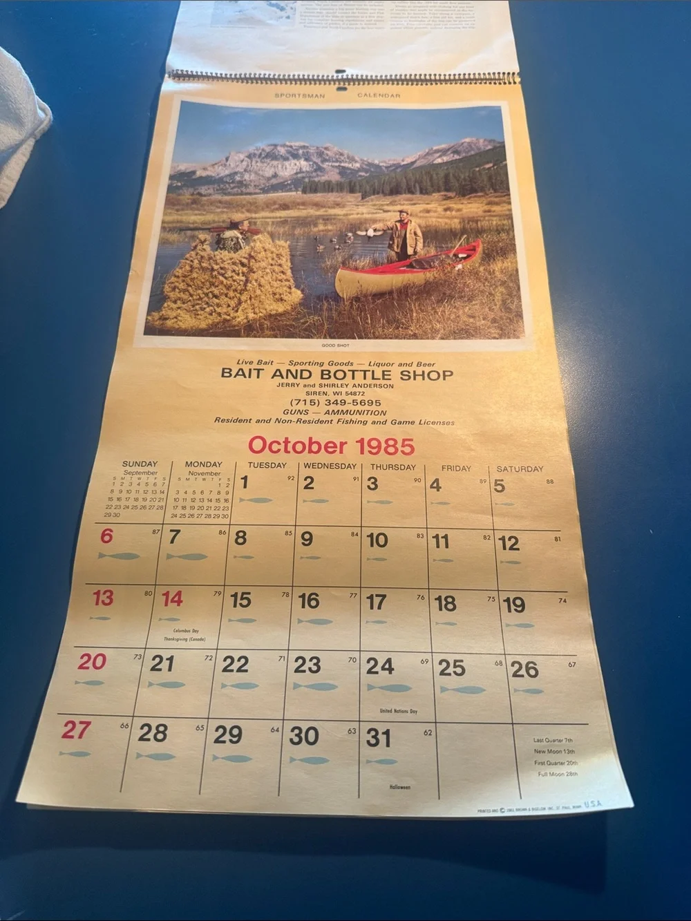 Vintage - January 1985 to December 1985 Bait & Bottle Shop calendar